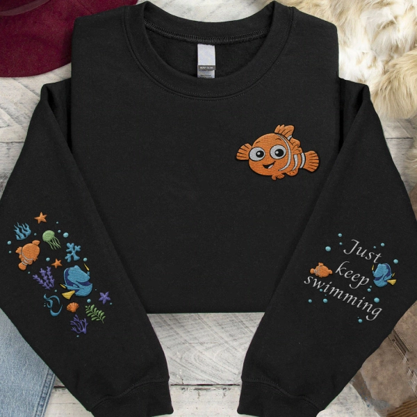 Embroidered Finding Nemo and Dory Just Keep Swimming Sweatshirt, Retro Embroidery Sweater, 2026 Family Vacation, Magic Kingdom - Etsy