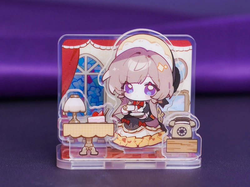 Genshin Impact Sandrone Acrylic Standee, Dessert Banquet Chibi Scene Stand, Cute Kawaii Genshin Acrylic Stand, Anime Desk Decor