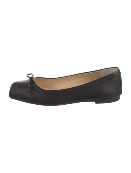 Leather Bow Accents Ballet Flats