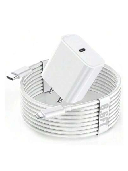 20W Fast Charging Adapter For Apple , 6.6ft/2m Extra Long USB-C To Lightning Cable, Compatible With IPhone 14/13/12/11/X/XR/SE/IPod