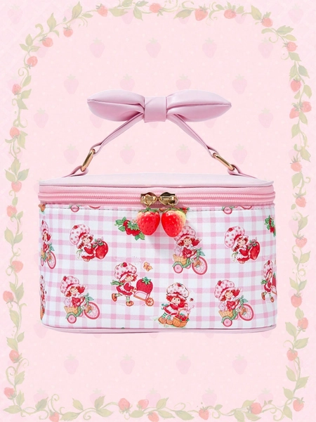 Strawberry Shortcake | ROMWE Women's Cute Cartoon Pattern Padded Bow Handheld Portable Cosmetic Bag