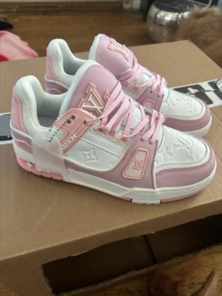 Louis Vuitton pink sneakers(with box and dust | Mercari