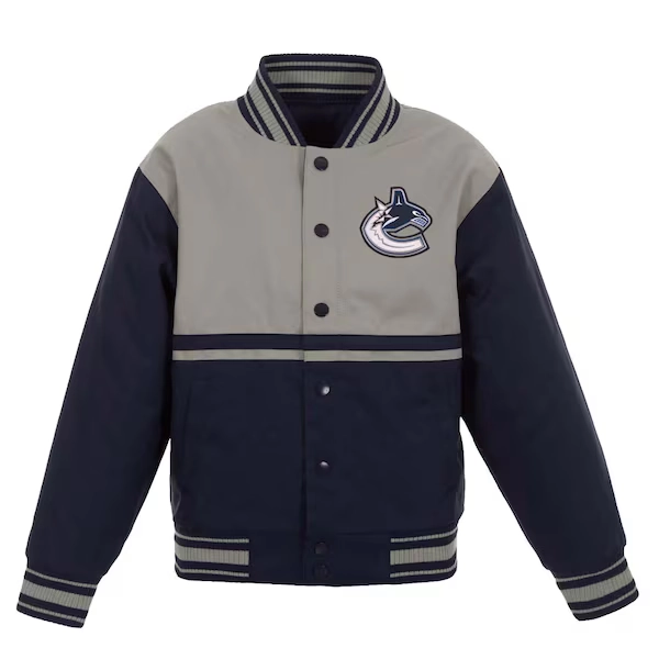 LEO: Youth Vancouver Canucks JH Design Navy Poly-Twill Full-Snap Jacket
