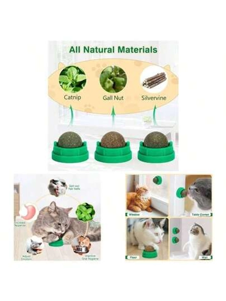 3 Pack Catnip Balls, Catnip Ball Cats Wall, Edible Toys Cats Lick,  Healthy Kitten Chew Toys, Teeth Cleaning Dental Toys, Wall Treats Green