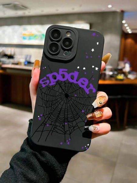 Spider Web & Star Print Patchwork Pattern Phone Case, Compatible With Apple 16 ProMax, 14, 13, 12, 11 Pro Max, XS Max, X, XR, 8, 7, 6S, Plus, Mini, And Galaxy A13 4G, S21 FE 5G, A15, A21S, A34, A12, A50, S21, A71, Shockproof Phone Cover, Suitable As Birthday Gift For Girlfriend, Boyfriend Or Self-Use Waterproof Anti-Fall Scratch Resistant