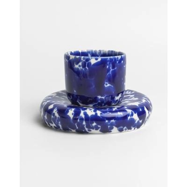 Chunky ceramic coffee cup, Chubby cobalt blue ceramic cup with saucer, Blue splatter mug, Cobalt splashes ceramics, Handmade mug