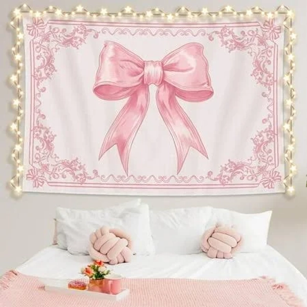 Gojian Pink Tapestry Coquette Pink Aesthetic Bedroom Hanging Wall Art Preppy Tapestry Decor Kit Cute Room Decoration for Women Girls Room Dorm