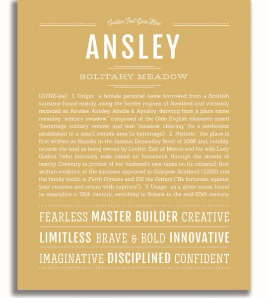 Ansley | Name Art Print, Matte Gold / 8x10 in / Art Print Only