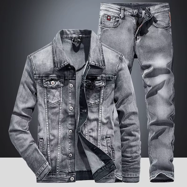 Spring Autumn Denim Suit Men's Slim Micro-stretch Two-piece Spring and Autumn Jacket Jeans - AliExpress 200000343