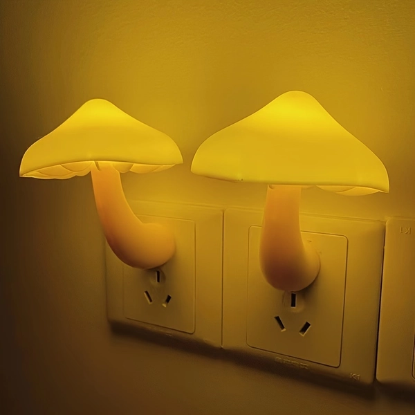 [Auto Sensor Night Light] Auto Sensor Mushroom-Shaped LED Night Light | Touch Control, Warm Yellow Glow, Polished Metal Finish, Perfect for Bedroom, Hallway, Living Room & Nurseries, Auto-On when Dark, Bedroom Night Light