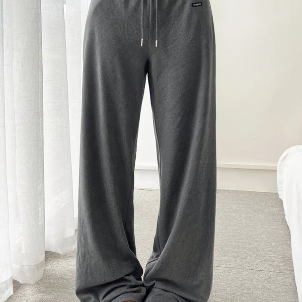 1pc Low Waist Polyester Knit Sweatpants, Solid Color, Loose Fit, Casual Women's Comfort Lounge Pants for All Seasons