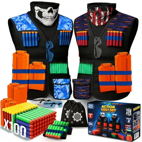 JoyX 2-Pack Kids Dart Vest Play Set with Glow-in-the-Dark Foam Darts & Accessories – Compatible with Nerf, XShot & Adventure Force