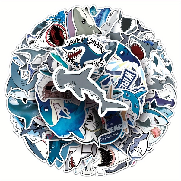 50pcs cartoon Shark Stickers Cute and interesting creative stickers for Christmas parties, New Year's  decoration, motorcycle luggage, laptop stickers