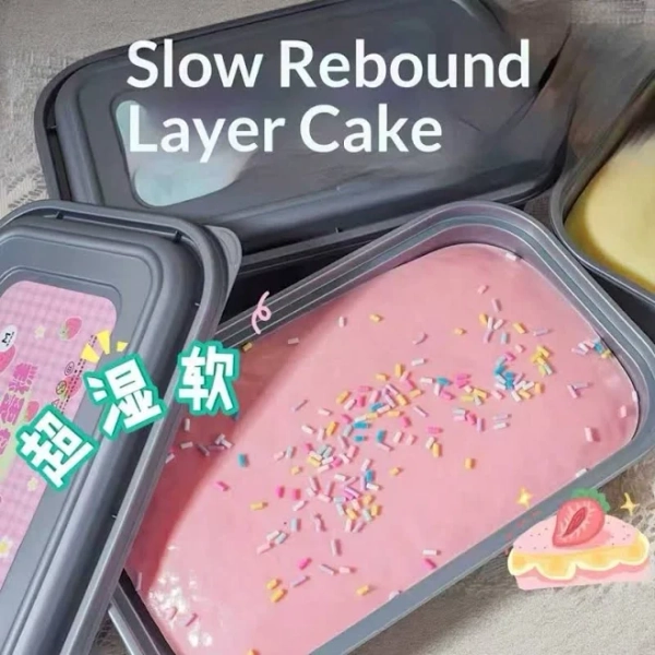 Multicolor Squishy Cake Box Collectible Realistic Soft Squeeze Bread Slime TPR Slow Rebound Layer Cake Stress Relief Party Favor Creative G,Strawberry