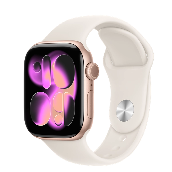 Apple Watch Series 11 GPS, 42mm Rose Gold Aluminum Case with Starlight Sport Band - M/L
