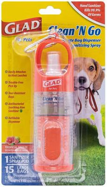 GLAD FOR PETS Tropical Breeze Scent Dog Poop Bag Dispenser & Sanitizing Spray - Chewy.com
