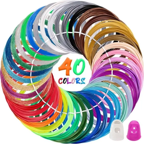 40 colors 3D pen PLA Filament Refills 1.75mm, Each Color 10 Feet, Total 400 feet, Pack with 2 Finger Caps, Works with SCRIB3D, PIKA3D, MYNT3D and Most