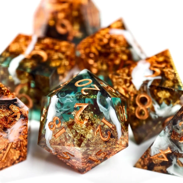 Vintage Treasure Copper Ore Dice - Green Brown Gold Leaf Resin RPG Set for DND Ancient Relic Themes - Etsy UK