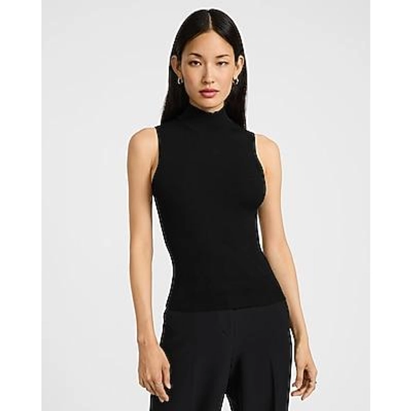 Express Women's Silky Soft Fitted Ribbed Mock Neck Sweater Tank Top in Black Small