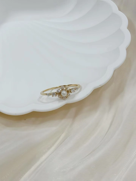 Pearl Cluster Ring | 14K Gold Plated Sterling Silver | Floral-Inspired Dainty Ring for Women | Elegant Gift Jewelry
