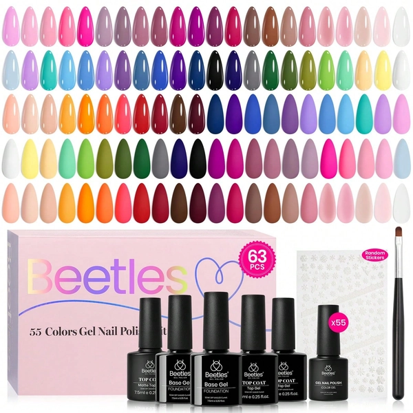 Beetles 55 Colors Spring Gel Nail Polish Set - Vibrant Holiday Kit With Base, Glossy & Matte Top Coat, UV LED Soak Off, Red Brown Pink Green Blue, Easter Gifts For Women
