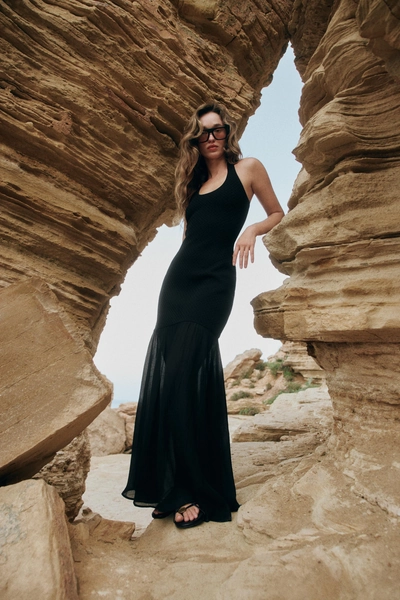 ROBE HALTER EN MAILLE BIMATIÈRE - Noir - S