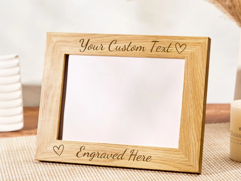 Custom Wood Photo Frame, Engraved Picture Frame Gift, Bespoke Engraving French Oak Frame, Personalised Home Decor Mother's Day Gifts