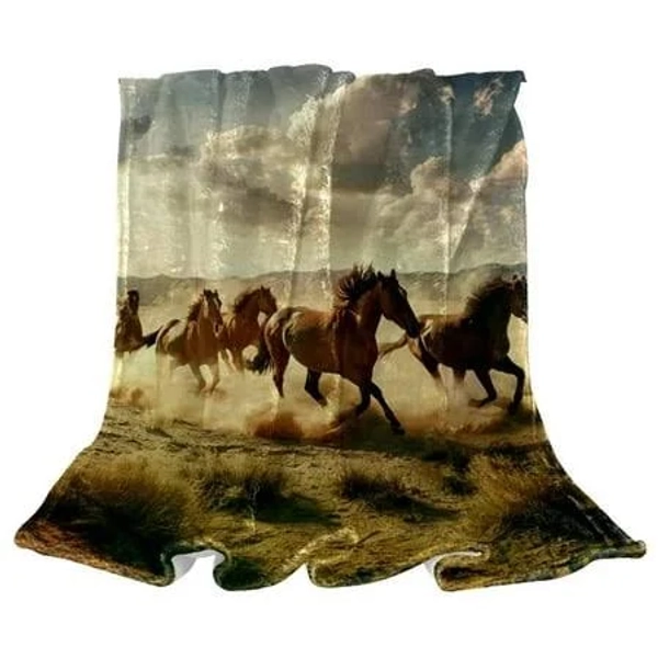 Horses galloping in the Grassland Warm Cozy Throw Blanket Microfiber Fleece Blankets for Couch Sofa Bedroom, 50x60 inches, Size: 150x130 cm/59.0x51.1