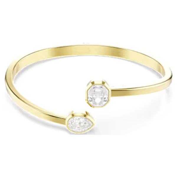 Imber bangle, Mixed cuts, White, 18K gold finish