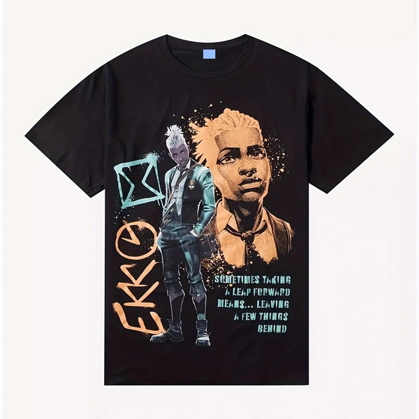Arcane Ekko Alternate Universe Graphic T-Shirt for Men& Women- 230G Casual Short Sleeve Tee with Bold Black& Orange Print, Regular Fit, All-Season Comfort, Casual Attire, Bohemian Style, Durable Print