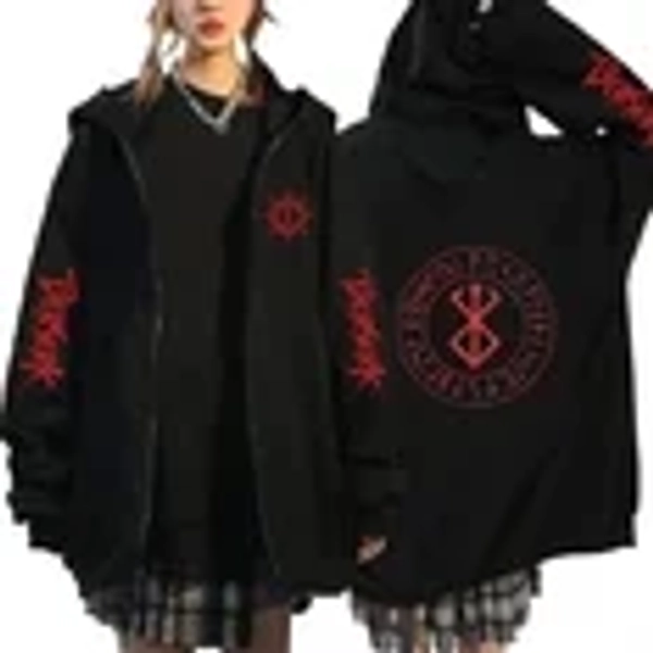 Anime Berserk Zipper Hoodies Men's Guts Print Zip Up Jackets Fashion Streetwear Sweatshirts Unisex Oversize Casual Cardigan Coat