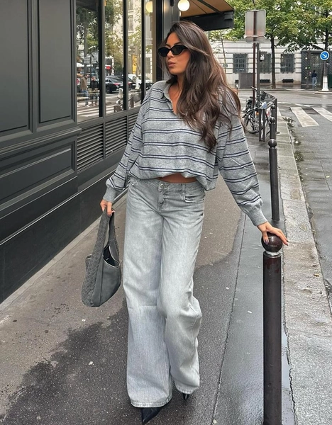 Jeans gamba larga vita bassa