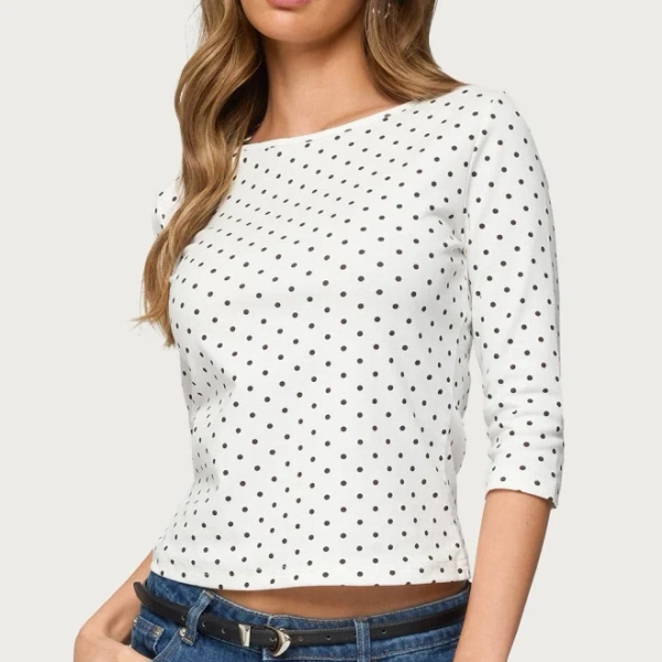 Edikted Women's Lela Polka Dot Quarter Sleeve Top