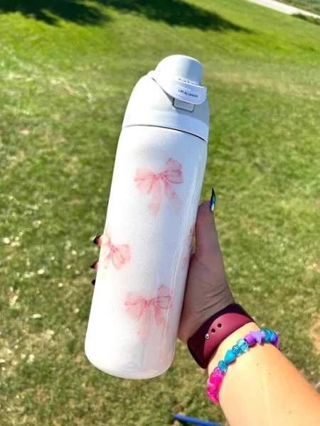OWALA Bow, Pink Bow, Coquette, Bowala, Pink and White- Custom Personalized, Glitter Water Bottle Tumbler Cup