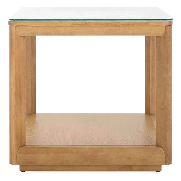 World Market Ruby Wood and Glass Side Table with Shelf