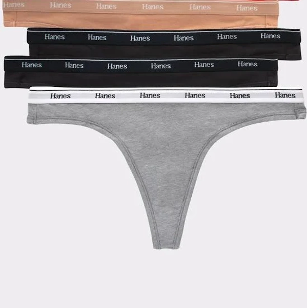 Hanes Women's 6-Pack Breathable Cotton Stretch Thong Underwear