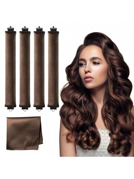 Heatless Hair Curler Velvet, Heatless Curls Overnight Hair Curlers To Sleep In, Overnight Blowout Rods Heatless Curls Short Long Hair All Hair Types Styling Tools-5PCS Brown
