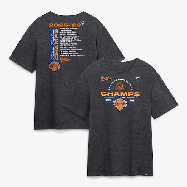 Men's New York Knicks Fanatics Heather Charcoal 2026 NBA Eastern Conference Champions Roster T-Shirt