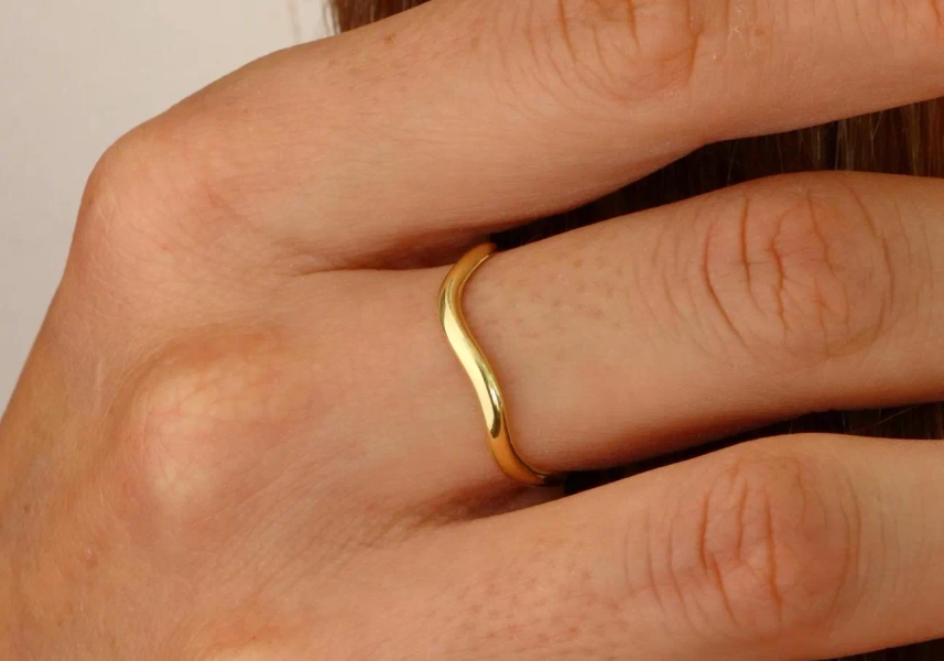 14K Solid Gold Wave Ring, Sterling Silver Wave Ring, Tiny Zigzag Ring, Minimalist Curved Gold Ring, Mother's Day Gift, Valentine's Day Gift