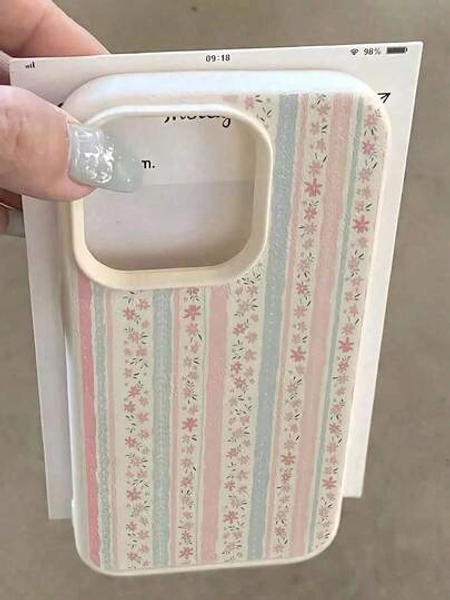 2pc White Floral Blue & Pink Striped Minimalist Pattern Full Coverage TPU Shockproof Phone Case Suitable For IPhone17/IPhone17 Air/IPhone17 Pro/IPhone17 Pro Max/16 Pro Max/15 Pro Max/14 Pro Max/13 Pro Max/12 Pro MaxFOR-YOUR-BELOVED-PHONE Christmas Gifts Christmas Gifts