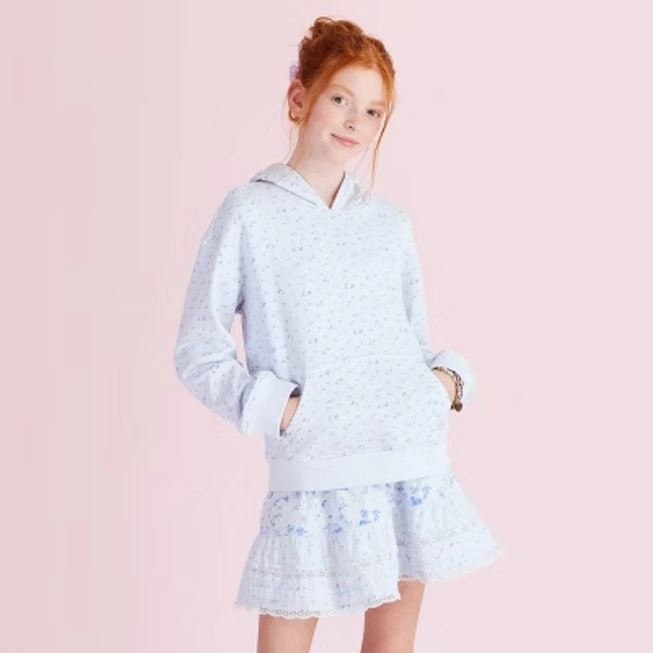 Girls' Sophia Everblooming Rosettes Ditsy French Terry Hooded Sweatshirt - LoveShackFancy x Target Blue M