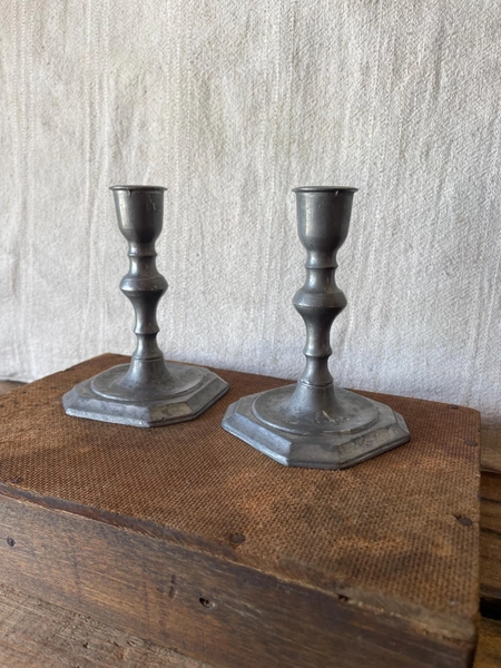 Pair of Vintage Pewter Candlesticks |Rustic Metal Candle Holders | Primitive Farmhouse Decor | Gothic Moody Styling