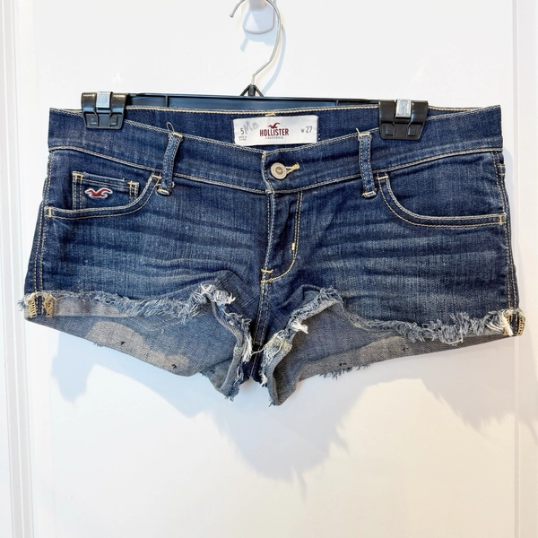 Hollister Womens Y2K Micro Mini Denim Shorts Size 27 Low Rise Booty Festival