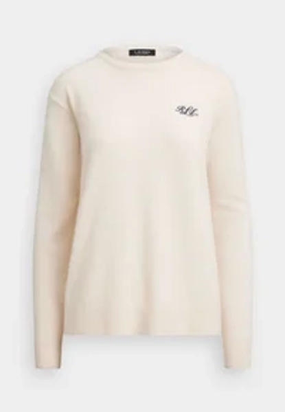 EMBROIDERED CASHMERE CREWNECK SWEATER - Maglione - mascarpone cream