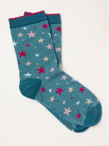 Teal Blue Striped Star Socks