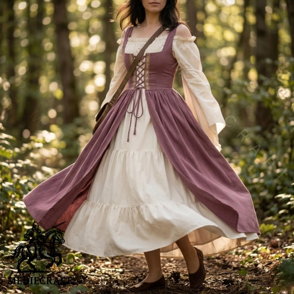 Medieval Corset Dress Renaissance Peasant Gown – Cottagecore Outfit, LARP Costume, Fantasy Dress, Viking Style, Fair Maiden Dress