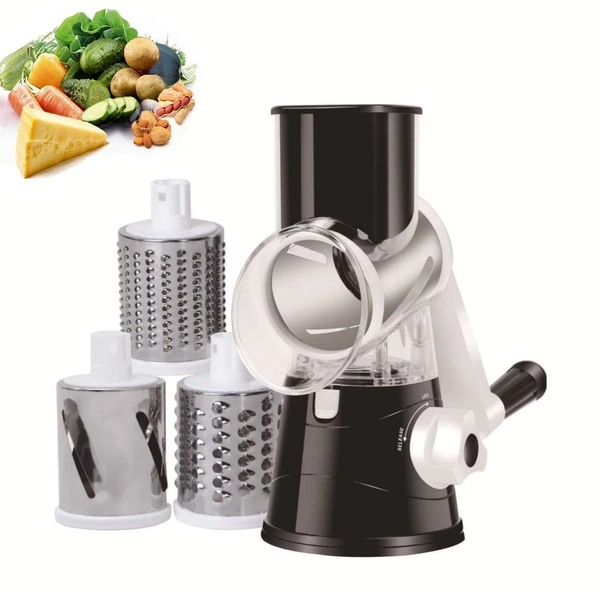 Simperf Rotary Cheese Grater, Manual Cheese Grater with Handle, Handheld Vegetables Slicer Cheese Shredder with Rubber Suction Base, with 3 Stainless Drum Blades