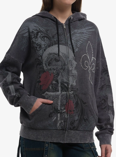 Skull Wing & Cross Girls Hoodie