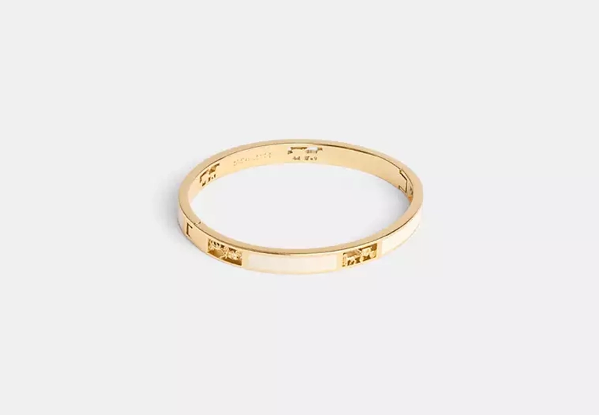 Gold/Chalk Horse And Carriage Cut Out Enamel Bangle