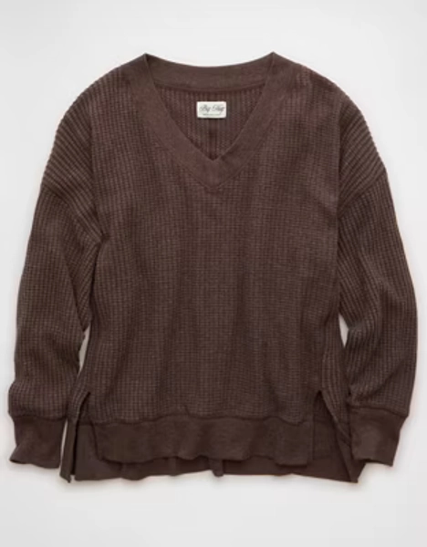 AE Big Hug V-Neck Waffle Sweatshirt